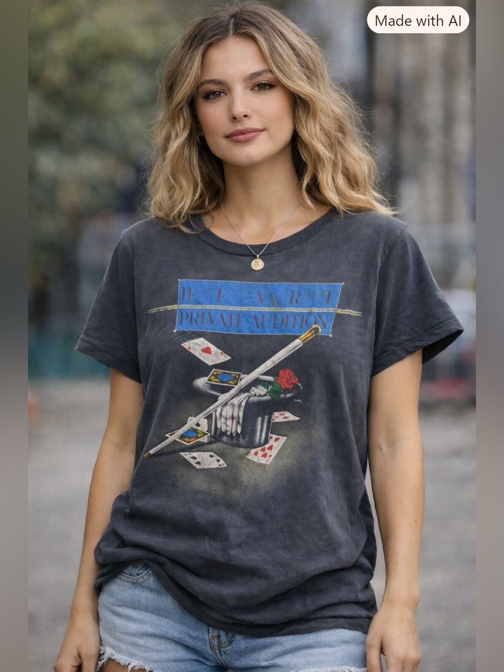 Heart Band Tee – Private Audition 1982 Vintage Graphic Charcoal Gray Size M